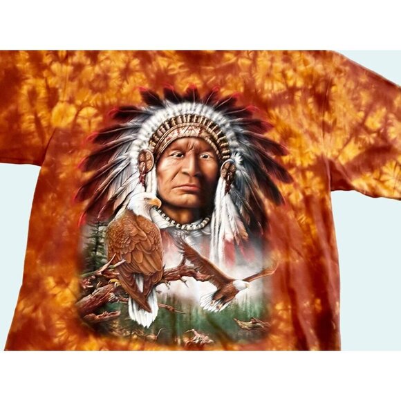 Vintage ROCK EAGLE Tie Dye Native American 90s 00s Y2K T Shirt Tee Size Large - Picture 4 of 8